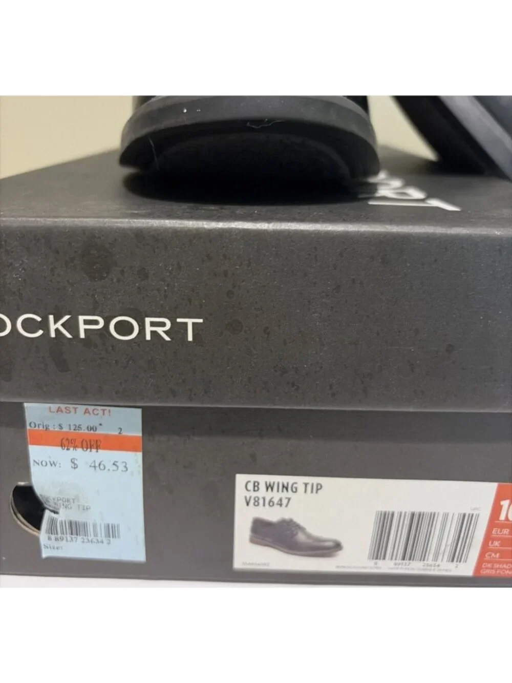 Rockport Mens Brouge Dress Shoes CB Wing Tip V81648 Leather Dark Shadow Sz 10.5M
